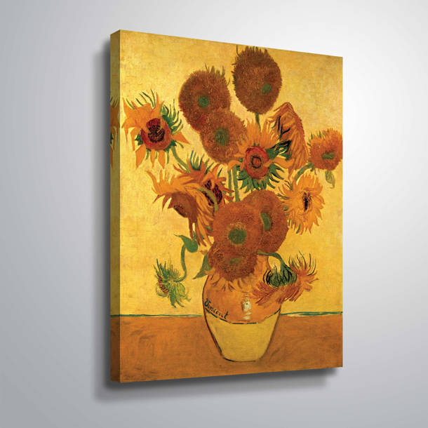 Vault W Artwork Vase With Twelve Sunflowers On Canvas by Vincent Van